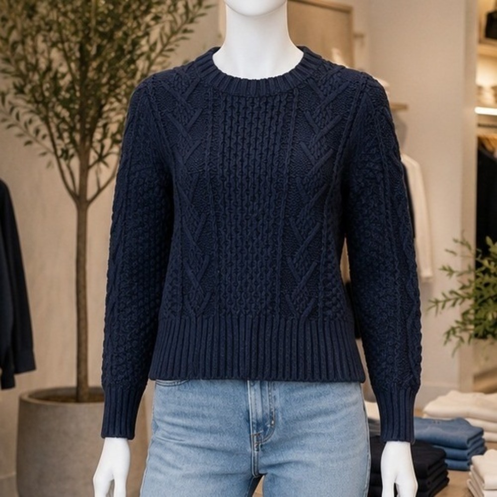 Gap Womens Sweater Navy Blue Cable Knit Wool Blend Crew Neck Small